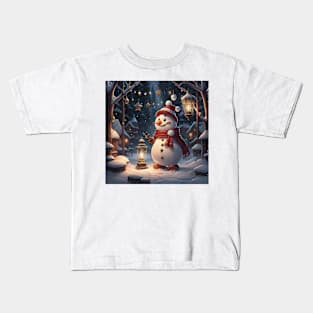 Snowman at christmas camp Kids T-Shirt